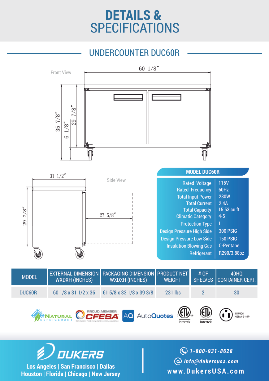 DUC60R dimensional drawing